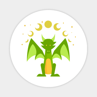 Green dragon under the moon and stars. Magnet